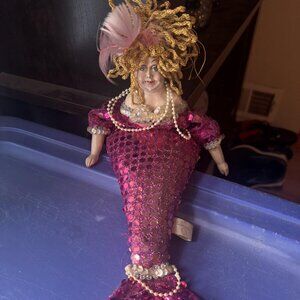 WAYNE KLESKI artistic Pink 12 inch sequin MERMAID shelf sitter